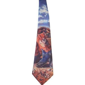 Vintage Ralph Marlin "Boots & Spurs" Mens Tie Necktie 1992 Blue with Cowboy Boot